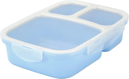 Vista 2 de Contenedor de almacenamiento de alimentos, lonchera Bento, con 3 compartimientos herméticos, Azul