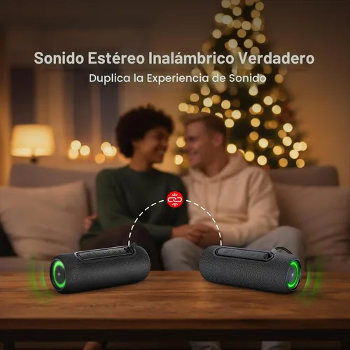 Vista 5 de Fisher Altavoces Bluetooth portátiles IPX5 impermeable altavoz, 14 W de potencia máxima estéreo Bluetooth altavoz, luces RGB, TWS, BT 5.3, micrófono