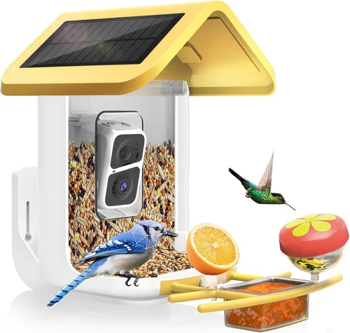 Vista 10 de Comedero para pájaros con cámara alimentado por energía solar: Comedero inteligente para aves con cámara de alimentación en vivo de 2K