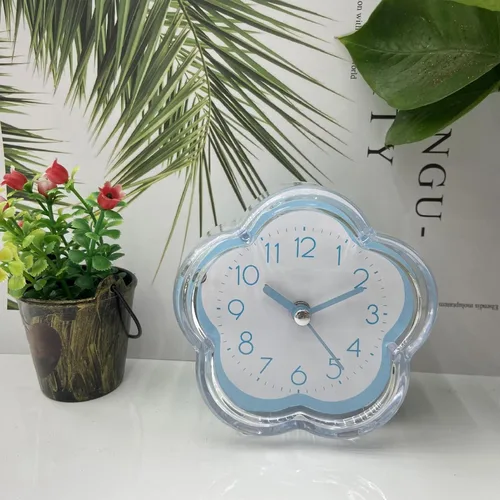 Vista 4 de Reloj despertador, lindo reloj despertador en forma de flor, silencioso, de bajo ruido, transparente, pequeño reloj despertador para sala de estar