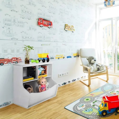 Vista 9 de CAPHAUS Organizador de almacenamiento de juguetes para niños, cubo de almacenamiento abierto, gabinete multifuncional de almacenamiento de libros