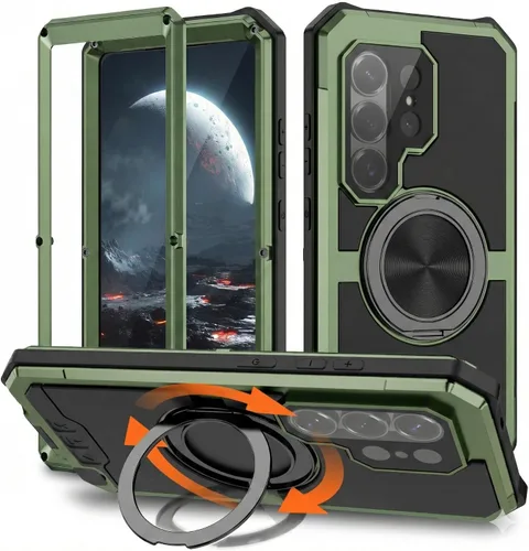 Vista 9 de Simicoo Samsung S26 Ultra - Funda militar resistente de metal resistente [compatible con MagSafe] con soporte de anillo magnético 360°, cubierta