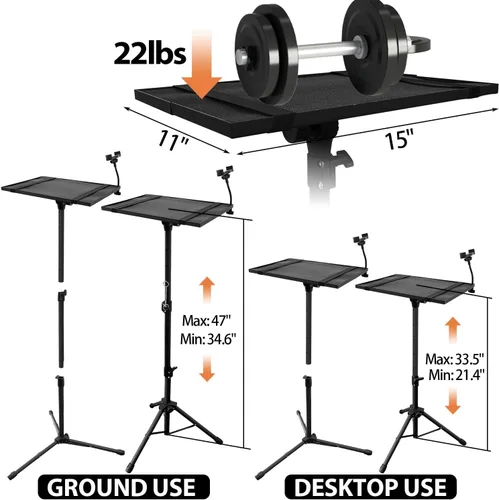 Vista 3 de Sutekus Soporte para proyector portátil trípode para proyector con trípode inclinable de 180° para computadora portátil, ajustable de 22 a 47