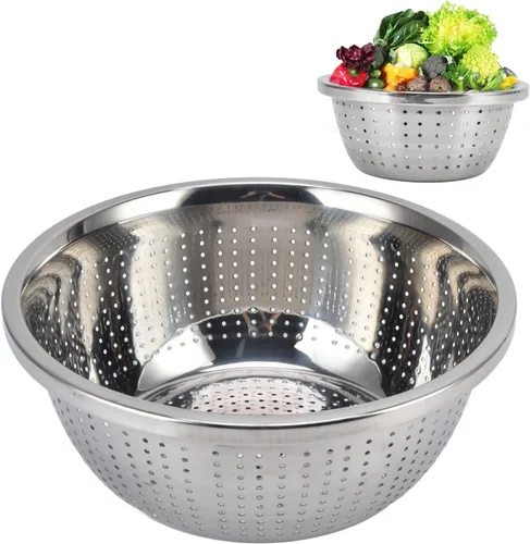 Vista 10 de Colador microporoso de acero inoxidable, cesta de lavado de verduras 304 Colador de cocina de acero inoxidable Escurridor de cuenco de metal