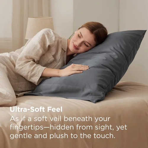 Vista 2 de Bedsure Fundas de Almohada Tamaño Estándar Juego de 2 - Fundas de Almohada de Microfibra Cepillada Gris Oscuro, Súper Suaves y Acogedoras con Cierre