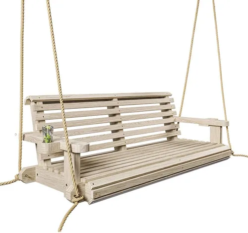 Vista 6 de Porchgate Amish - Columpio para porche con tratamiento cómodo, de 800 libras, con cuerdas (4 pies, abedul)