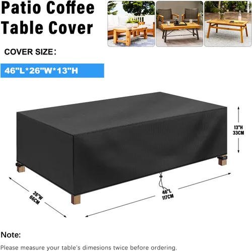 Vista 2 de Funda rectangular para mesa auxiliar, 100% impermeable, 46 x 26 x 13 pulgadas, funda para muebles de comedor, mesas de centro de picnic, sillas