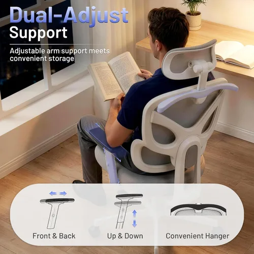 Vista 6 de AreShark Silla ergonómica de oficina – Silla de escritorio de malla transpirable con respaldo alto con soporte lumbar y reposacabezas ajustable