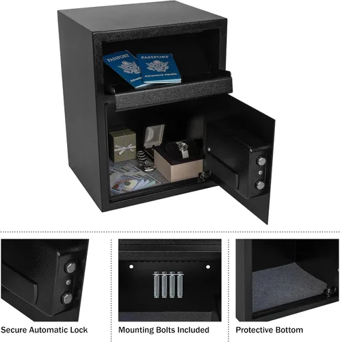Vista 4 de Paragon Safes - Caja fuerte electrónica con teclado digital y 2 llaves de anulación manuales para dinero en efectivo o seguridad en el hogar (negro)