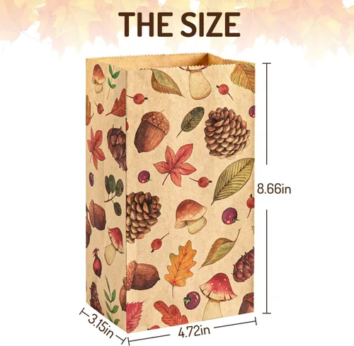 Vista 4 de Whaline 48 bolsas planas de otoño para golosinas, papel kraft, calabazas, hojas de arce, girasoles, nueces, bolsa de regalo para regalos de fiesta