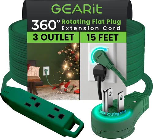 Vista 13 de GEARit Cable de extensión de enchufe plano giratorio de 360° de 3 pies, cable de alimentación de perfil bajo de 3 salidas, ahorro de espacio