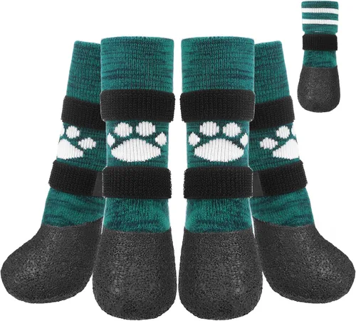 Vista 7 de KOOLTAIL Calcetines antideslizantes para perros para evitar lamer las patas para pavimentos calientes/terrosos, botas largas impermeables