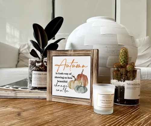 Vista 4 de Letrero de madera de otoño, decoración de otoño, caja de placas de madera, decoración de escritorio, decoración del hogar, letrero de calabaza