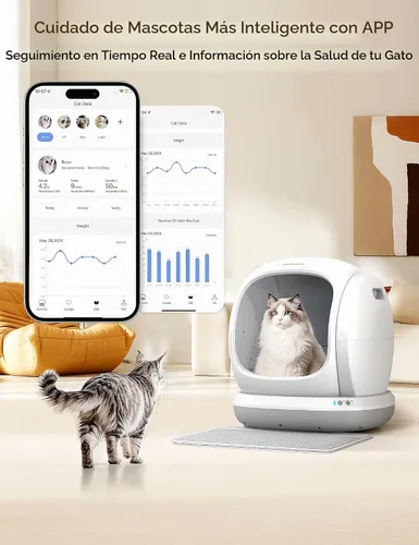 Vista 2 de Meowant Caja de Arena Autolimpiante, Caja de Arena Automática Autolimpiante con Control por APP, 75L Extra Grande Abierta de Entrada Baja Cajas