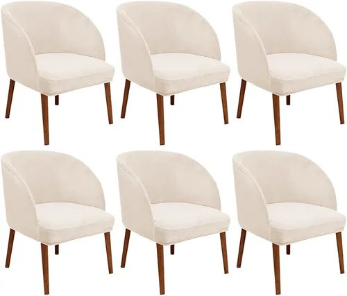 Vista 7 de Juego de 2 fundas de terciopelo elástico para sillas de comedor, con respaldo curvo moderno, protector de silla para sala de estar, dormitorio, Beige