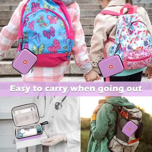 Vista 5 de Fukumi Estuche de transporte para nebulizador portátil, bolsa médica de viaje, bolsa médica de emergencia dura para inhalador espaciador para niños