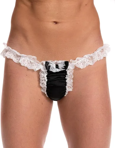 Vista 12 de Satini Tanga Tanga Sissy de satén para hombre Azul bebé - Blanco