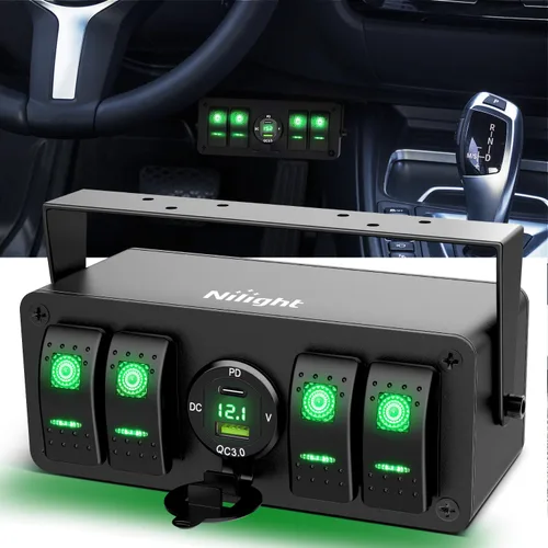 Vista 19 de Nilight - Caja de interruptor basculante (4 cuadrillas, 12 V, SPST, encendido), color naranja Toggle Switches PD Type C and QC 3.0 USB Sockcet