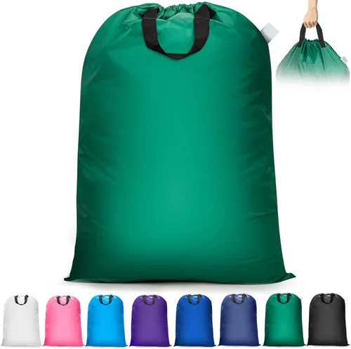 Vista 9 de Isink Bolsa de lavandería extra grande con asas, resistente, bolsa de lavandería de viaje para ropa sucia, 28 x 40 pulgadas (negro)