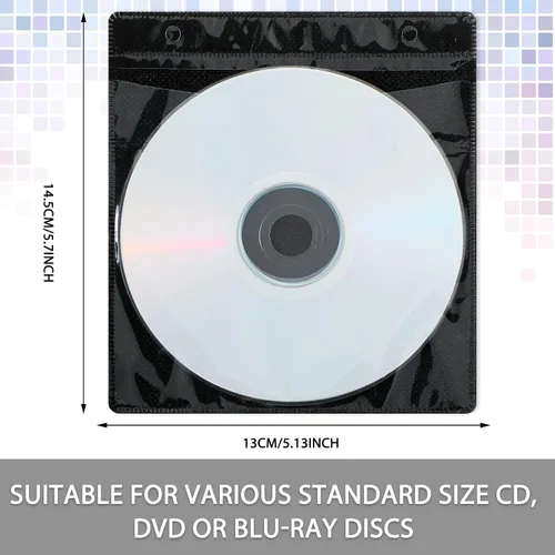Vista 3 de Harloon 200 fundas de CD y DVD, sobres a granel de doble cara de repuesto de plástico para carpetas de almacenamiento en blanco, transparentes