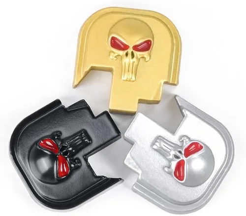 Vista 7 de Placas de aluminio 3D para Smith & Wesson SW MP Shield Subcompact M2.0 0.354 in/.40 accesorios, Golden Skull Red Eyes
