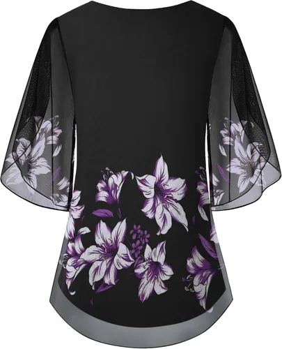 Vista 3 de Cestyle Blusas de malla con volantes para mujer, blusas holgadas con mangas 34
