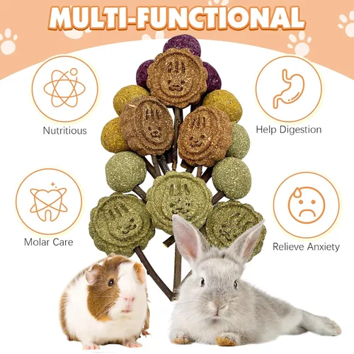 Vista 5 de Fhiny Juguetes masticables de conejo, 30 palitos naturales para masticar, hechos a mano, conejillo de indias, golosinas molares para dientes
