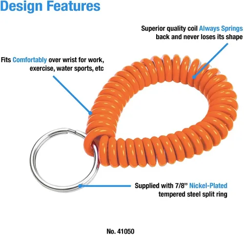 Vista 47 de Lucky Line - Resorte de muñeca en espiral de 2 pulgadas de diámetro con llavero de acero, multicolor, pulsera flexible para muñeca, se estira hasta