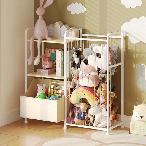 Vista 7 de BBLIKE Almacenamiento de Animales de Peluche - Red de Animales de Peluche con Estantería para Niños y Organizador de Juguetes, Estantería Blanca