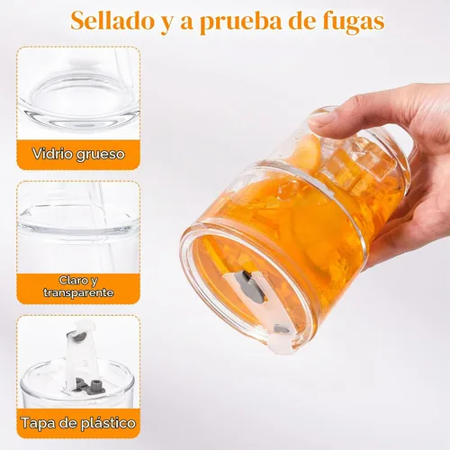 Vista 3 de Vaso de vidrio de 16oz con tapa (transparente, 1 unidad)