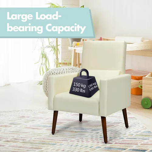 Vista 8 de S AFSTAR Silla mecedora tapizada de tela con respaldo alto con 2 tipos de patas sólidas y almohada, silla moderna de doble uso, sala de estar Beige