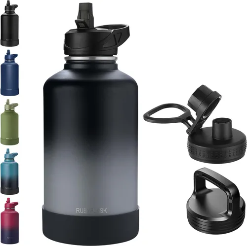 Vista 7 de RUBYFLASK - Botella de agua aislada con pajilla, jarra de agua al vacío de acero inoxidable, 24 onzas, botella con 3 tapas a prueba de fugas