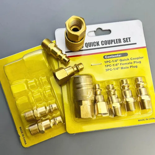 Vista 6 de Kit de acoplador y enchufe de aire de latón macizo NPT de 1/4", accesorios para compresor de aire, kit de manguera de compresor de aire, 10