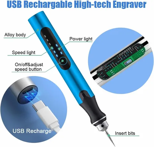Vista 3 de Bolígrafo de grabado recargable por USB con 35 bits, mini grabador eléctrico, herramientas rotativas inalámbricas, joyería grabada, piedra, metal