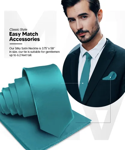 Vista 6 de Juego de corbata de satén sólido y pañuelo de bolsillo para hombre, conjunto de corbata a juego para hombre
