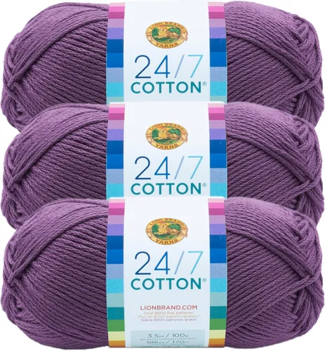 Vista 75 de Lion Brand Yarn - Hilo ligero 24/7 de algodón para tejer, hacer ganchillo y manualidades, Ámbar, paquete de 1 Light Worsted 100% Mercerized Cotton
