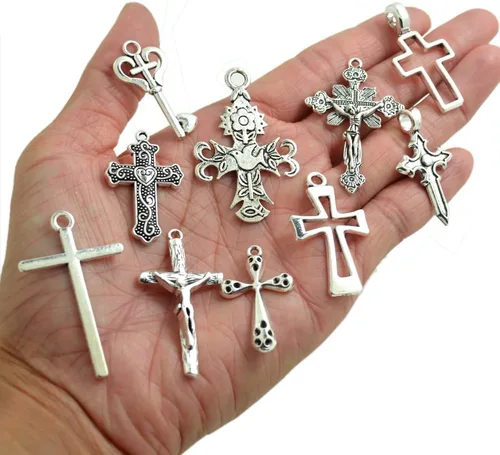 Vista 2 de Mixed Crosses Charms Pendants Jewelry Findings for Making Bracelet and Necklace Plata