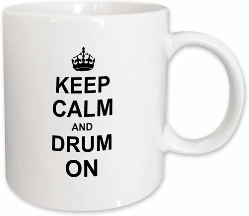 Vista 10 de 3dRose - Taza con texto en inglés "Keep Calm And Drum On", color negro