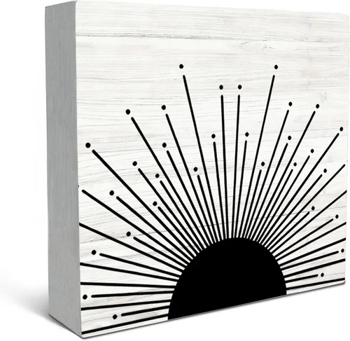 Vista 8 de SRADMO Letrero abstracto bohemio de madera rústica, decoración de escritorio con diseño de amanecer y amanecer, puesta de sol, sol, sol, sol, sol