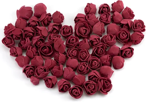 Vista 4 de IFAMIO 100 piezas de rosas artificiales de espuma color burdeos, mini flores falsas, cabezas de rosas artificiales artificiales para ramos