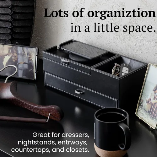 Vista 7 de HOUNDSBAY Captain Dresser & Nightstand Valet Organizador Caja de almacenamiento con Catchall y estación de carga (negro)
