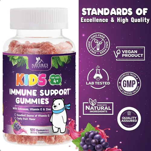 Vista 4 de Gomitas de apoyo inmunológico para niños, suplemento de apoyo inmunológico con vitamina C, zinc y equinácea, gomitas diarias de apoyo a la salud