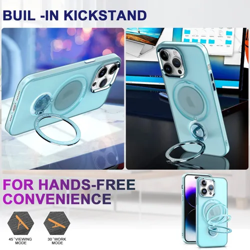 Vista 5 de Funda magnética con soporte para iPhone 14 Pro, compatible con MagSafe, grado MIL, doble capa a prueba de golpes con parte trasera dura mate, funda