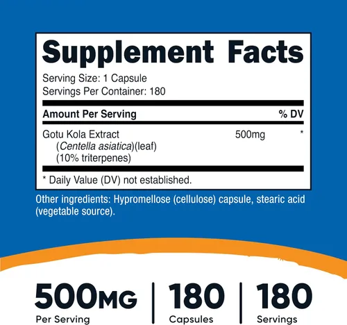 Vista 2 de Nutricost Gotu Kola 500 mg, 180 cápsulas, vegetariano, sin gluten, sin OMG