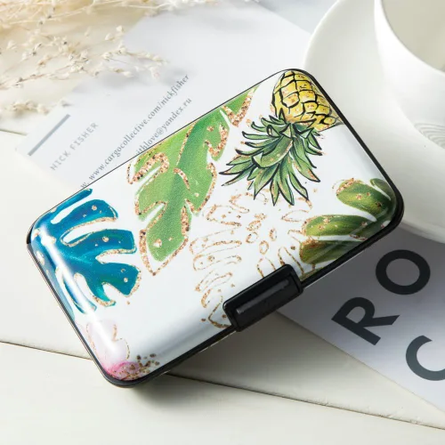Vista 7 de Elfish Mini RFID Cartera de aluminio para tarjetas de crédito, funda de identificación de metal para hombres y mujeres, Pineapple), CX1002