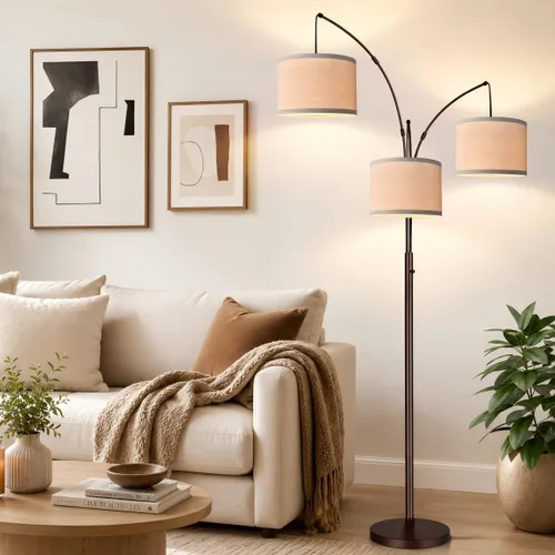 Vista 10 de Lámpara de pie regulable: 3 luces de arco para sala de estar, lámpara de pie alta moderna de 1000 lm con pantallas blancas y base pesada, lámpara