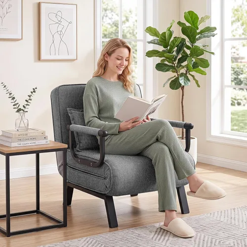 Vista 10 de MAT EXPERT Silla convertible con almohada, silla plegable moderna 4 en 1 con respaldo ajustable de 6 niveles, sofá cama individual cómodo para sala