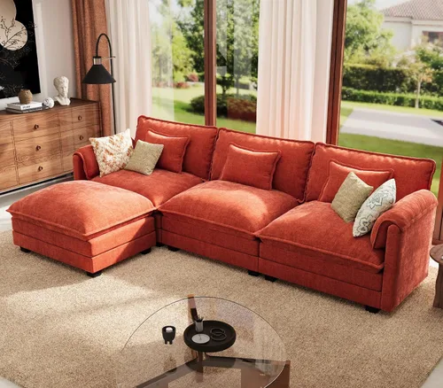 Vista 10 de ELUCHANG Sofá Seccional Modular en Forma de L de 113 pulgadas, cómodo sofá nube de 4 asientos con otomana móvil, sofá de asiento profundo para sala