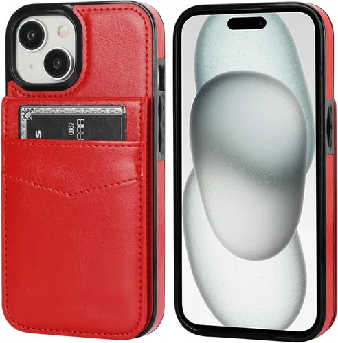 Vista 57 de KIHUWEY - Funda tipo cartera compatible con iPhone 15 con soporte para tarjetas de crédito, cierre magnético, soporte de cuero premium, cubierta