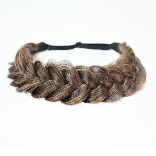 Vista 9 de Diadema trenzada sintética clásica de cabello con hebras anchas para boda, trenzas esponjosas desordenadas, banda para peluca, accesorio de belleza